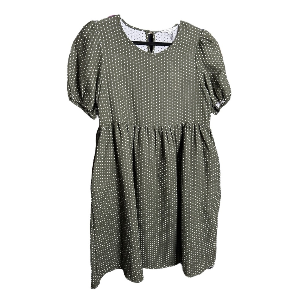 Amber Blue 100% Cotton Babydoll Green Polka Dot Dress Size Small Pockets